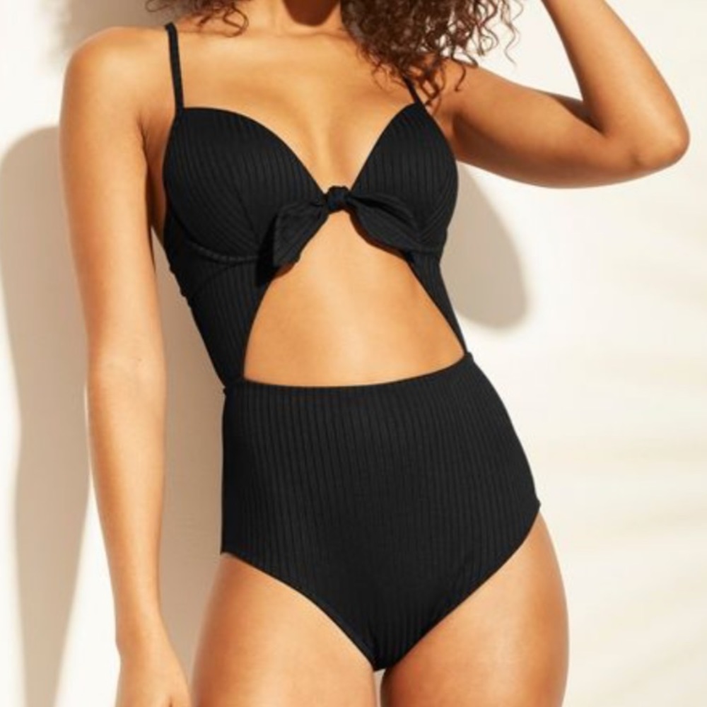 shade & shore black one piece high waist swimsuit